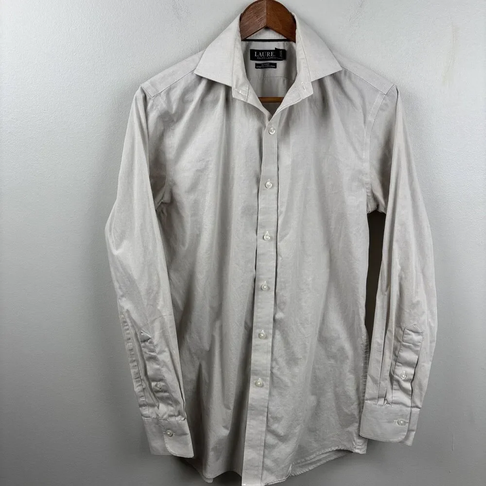 Ralph Lauren Dress shirt Mens 14 1/2 - 32/33 Beige Slim Fit Stretch Long Sleeve